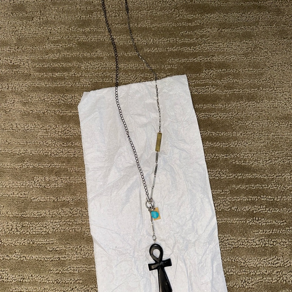 FP Mixed Metal Pendant Necklace with Turquoise Accent - Picture 5 of 7